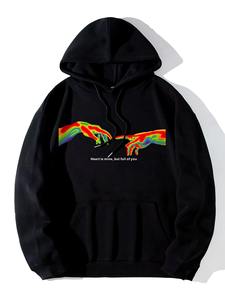 Sudadera con capucha con cordón de bolsillo de canguro para hombre de peso pesado con forro térmico ecológico de algodón 100% para estampado de mano con eslogan de invierno - Product Image 4