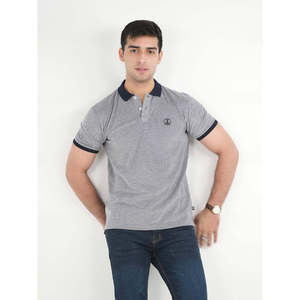 Polo décontracté AMITOLA personnalisé avec logo, coupe classique, en jersey de coton mélangé respirant, motif uni, col foncé brodé - Product Image 1