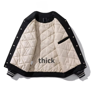 Men's Winter Woolen Design Varsity <b>Jacket</b> Thick Leather Sleeves Warm Baseball <b>Parka</b> Coat Stand Hip Hop Style Canvas Patchwork - Product Image 4