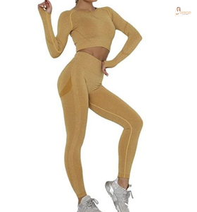 Ladies 100% Cotton Gym Sports Wear Girls Athletic Workout Suit for Fitness Yoga Solid Print Eco-Friendly Sports Set - Product Image 2