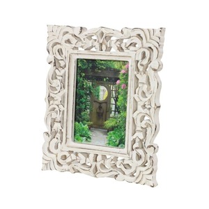 Handcrafted <b>White</b> Wooden Photo <b>Frame</b> with Decorative Floral Carved Design for Home and Office Decor - Product Image 6