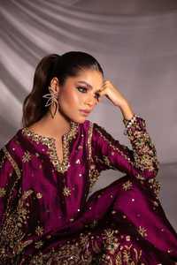 Robe de mariée indienne pakistanaise élégante et moderne en dentelle brodée, nouvelle tenue de soirée, costume Shalwar Qameez violet - Product Image 2