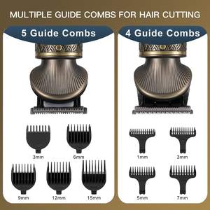 Kit de tondeuse à cheveux professionnelle à lame en T sans interstice en acier inoxydable USB pour la barbe avec peignes guide et câble de charge - Product Image 5