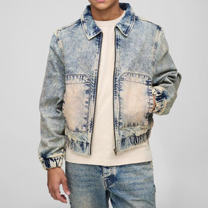Vestes bomber en jean bleu délavé unisexe personnalisées 2025, ourlet élastique, coupe ample et oversize, streetwear, vestes en jean pour hommes - Product Image 1
