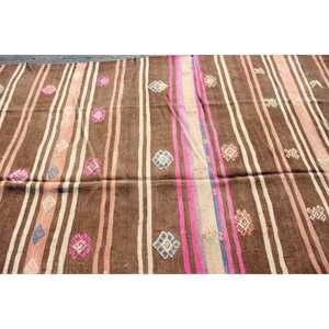 Turkish 7.1x12.3 ft Rug, Oversize Vintage Rug, <b>Brown</b> Pink Floral <b>Wool</b> Rug - Product Image 4