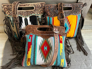 Bolso de hombro de cuero con flecos de tela azteca auténtica hecho a mano bohemio bolso de compras oculto de cuero genuino superventas - Product Image 3