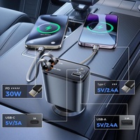 Chargeur de voiture rapide ABS 120W PD QC 4 ports Type C USB avec câbles doubles rétractables et allume-cigare pour iPhone et véhicules