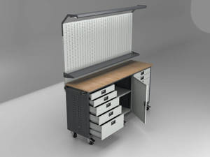 Banc de travail professionnel pour garage avec panneau perforé et armoire de rangement |   Armoire à outils industrielle robuste, dimensions personnalisables OEM - Product Image 3