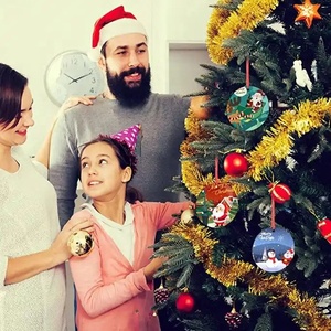 Accessoires d'artisanat d'art décorations d'arbre de Noël en bois imprimé UV double face avec ficelle suspendue décoration de joyeux Noël - Product Image 5