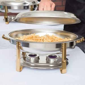 Ensemble de chauffe-plats pour buffet, plateau rond pour aliments commerciaux avec couvercle en verre comprenant une pince et une cuillère 6L Instant Traders - Product Image 3