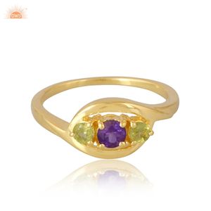 Natuarl Amethyst and Peridot Gemstone Designer Ring Jewelry Manufacturer - Product Image 1