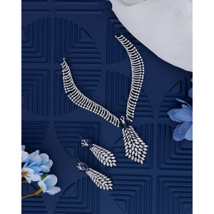 Silver Plated Fashionable Gifts Full Diamond Necklace Set Promotional Gifts party wear trandding necklace <b>Bridal</b> Wedding Set - Product Image 1