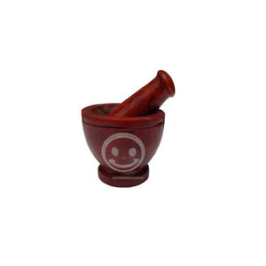 Mortero y Maja de Piedra de Savia Pintados con Diseño de Cara Sonriente en Color Rojo, para Moler Especias y Hierbas, Triturador de Pastillas, a Buen Precio - Product Image 1