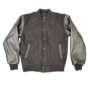 Chaqueta de cuero universitario de invierno con cuello de pie largo estilo Letterman de lana-Hecho en Pakistán - Product Image 1