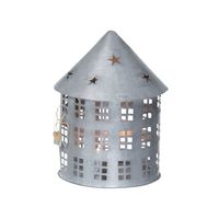 Mini Ornement de Maison d'Église en Métal Blanc Porte-Bougie avec Design de Croix en Pointe et Découpes de Fenêtre Style Ferme Noël