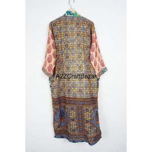 Bata Larga de Seda 100% para Mujer, Cuello en V, Manga Larga, Diseño de Parches, con Cordón Ajustable, Suave, Transpirable, Lujosa, Casual, Elegante, para Primavera - Product Image 5