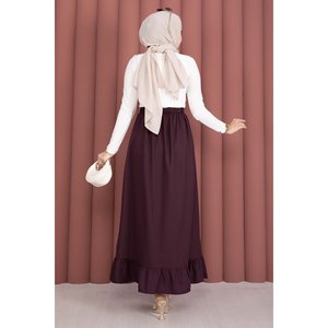 Plum-Colored Chiffon Wrap <b>Skirt</b> with <b>Elasticated</b> Waist & Ruffle Details Soft & Breathable Digital Print Technique - Product Image 4