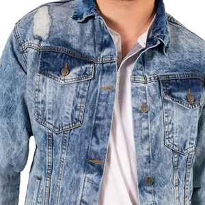 Veste en jean vintage pour homme, 100% coton, fermeture éclair, automne, décontractée, bleu uni, vêtements en jean - Product Image 6