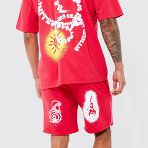 <b>Men's</b> Casual Style Summer Clothes 2-Piece Set <b>Short</b> Sleeve Tshirt & <b>Shorts</b> Printed Pattern Breathable Cotton - Product Image 6