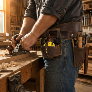 Porte-mètre à ruban en cuir véritable robuste, pochette de ceinture à outils pour charpentier, électricien, construction, avec passant de ceinture, fournisseur en gros - Product Image 2