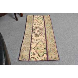 Classique Beige Vert 1.6 X 4.1ft Laine Aubusson Design Salon Tapis Patchwork Rectangle Buffet Tapis Latex Tapis Turc - Product Image 3