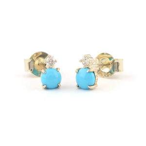 Boucles d'oreilles indiennes faites à la main à la mode en or 14 carats rond turquoise naturelle griffe diamant pour anniversaire et cadeau - Product Image 1