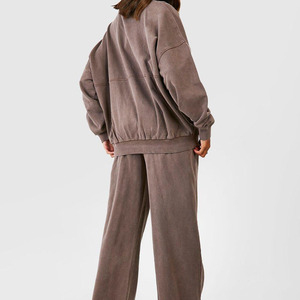 2025 lavé personnalisé femmes survêtement coton lourd fermeture éclair ensemble 2 pièces pour l'hiver - Product Image 4