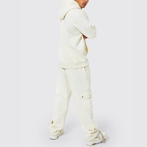 Conjunto de chándal Cargo de lana de algodón para hombre, ropa deportiva con logotipo personalizado, Sudadera con capucha y pantalones para correr, ropa informal de moda, conjuntos de chándal Cargo - Product Image 2