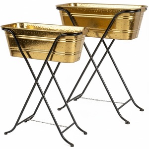 Maceta Ovalada de Metal con Acabado Martillado Dorado y Soporte de Hierro Negro, Maceta Decorativa de Dos Niveles para Plantas de Interior - Product Image 4