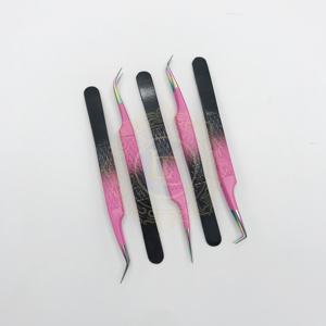 Pince à cils en acier inoxydable motif arc-en-ciel ombré Étiquette personnalisée Revêtement en poudre Pince à épiler durable à pointe de diamant - Product Image 5