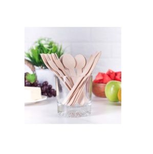 Juego de vajilla desechable de diseño nórdico respetuoso con el medio ambiente, cubiertos de madera de abedul, tenedor de madera, cuchillo, cuchara - Product Image 1