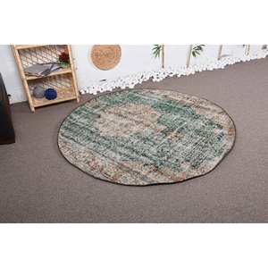 Classic Bohemian Green Beige Wool <b>Rug</b> 5.2 X 5.2 ft Vintage Turkish Design Large Area Rectangle Patchwork Hallway Latex Room <b>Rug</b> - Product Image 2