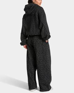 Survêtement pour femmes en deux pièces, sweat-shirt à capuche noir surdimensionné à imprimé léopard avec bordure, vêtements de sport respirants, vêtements de sport pour femmes, forte demande - Product Image 2