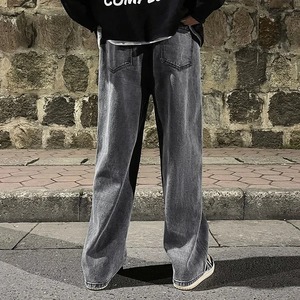 Autumn High Street Men's Y2K Vintage Distressed Cargo <b>Jeans</b> Baggy Denim Pants Crystal Button Washed Straight Streetwear Spring - Product Image 3
