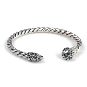 Men's 925 Sterling Silver <b>Ball</b> and Falcon Head Twist <b>Bracelet</b> Elegant Fine Bangle - Product Image 5