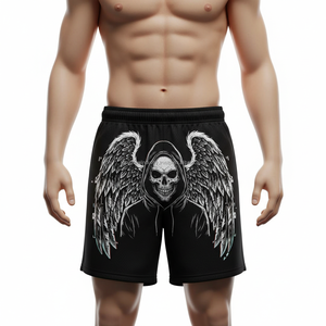 กางเกงขาสั้นลายกราฟิกผู้ชาย ระบายอากาศได้ดี OEM ลายศิลปะสีดำ สไตล์สตรีทแวร์ฤดูร้อน - Product Image 2