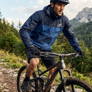 Veste de VTT pour homme avec fermeture éclair, imperméable et respirante, design à capuche, poches pratiques, tissu polyester/nylon - Product Image 3