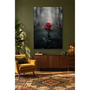 Impression sur toile Fida : Rose rouge enflammée dans une forêt sombre - Product Image 5