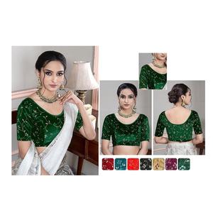 Meilleur chemisier indien en velours pour femmes pour un usage quotidien Blouse à col en O au design moderne disponible au prix de gros - Product Image 1