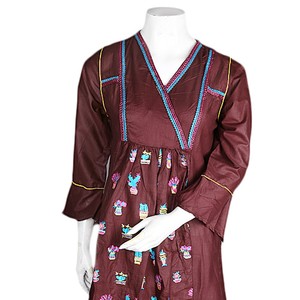 Traje de Dos Piezas de Algodón Bordado para Mujer - Marrón Oscuro - Product Image 2