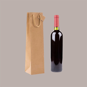 Bolsa de Regalo de Papel Kraft Edición Natural 10+9x39 cm para Botellas de 750 ml, Papel Marrón con Logotipo Personalizado, Juego de 20 Piezas para Exposiciones - Product Image 2