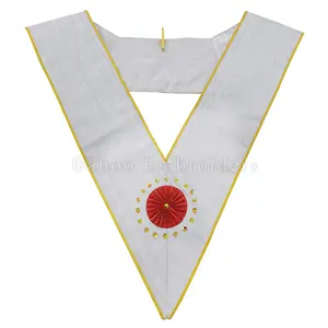 Regalia Masónica AASR, Roseta Blanca de Doyente, Collar-Bahou Bordado, Color y Diseño Personalizables - Product Image 1