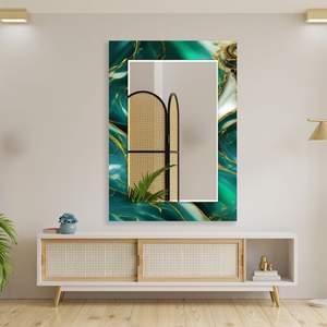 Miroir d'entrée vert pour vanité de salle de bain-Miroir décoratif sur verre trempé-Miroir de salon Décoration de maison de luxe - Product Image 3