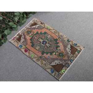 พรมวินเทจขนาด 1.6x2.5 ฟุต พรมตุรกีขนาดเล็ก พรมขนสัตว์ลายทางสีน้ำตาล - Product Image 1