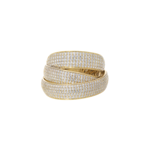 Bague large multi-couches en or 14 carats plaqué rhodium, sertie de diamants naturels taille brillant pavé, bijou élégant pour femme - Product Image 1