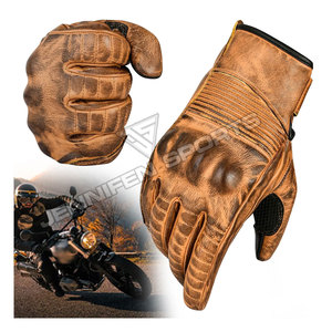 Gant de moto de protection des articulations des doigts complets en cuir de chèvre, matériau antidérapant, doigts tactiles à l'intérieur de la doublure polaire - Product Image 1