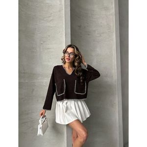Blusa de Punto Borgoña para Mujer TOPSHOW con Puntada de Pastor, Detalles de Lentejuelas y Bordados, Mezcla de Algodón y Poliéster, Venta al por Mayor Tallas S-L - Product Image 2