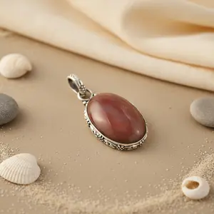 Colgante de Plata 925 con Piedra Roja Ovalada en Oro Rosa Hecho a Mano para Mujer - Joyería de Platino - Product Image 2