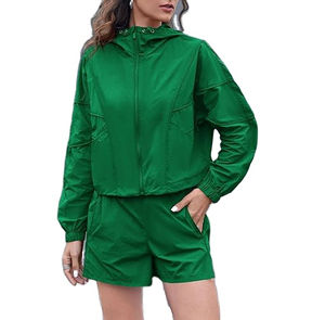 Conjuntos de pista de gimnasio de talla grande para mujer con logotipo personalizado, cortavientos corto impermeable transpirable, botón bordado, estampado de Otoño de Hip Hop - Product Image 1