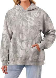 Sudadera con capucha de camuflaje para mujer, Sudadera con capucha de lana con hombros caídos de manga larga de gran tamaño, jersey con bolsillos de canguro, trajes - Product Image 2